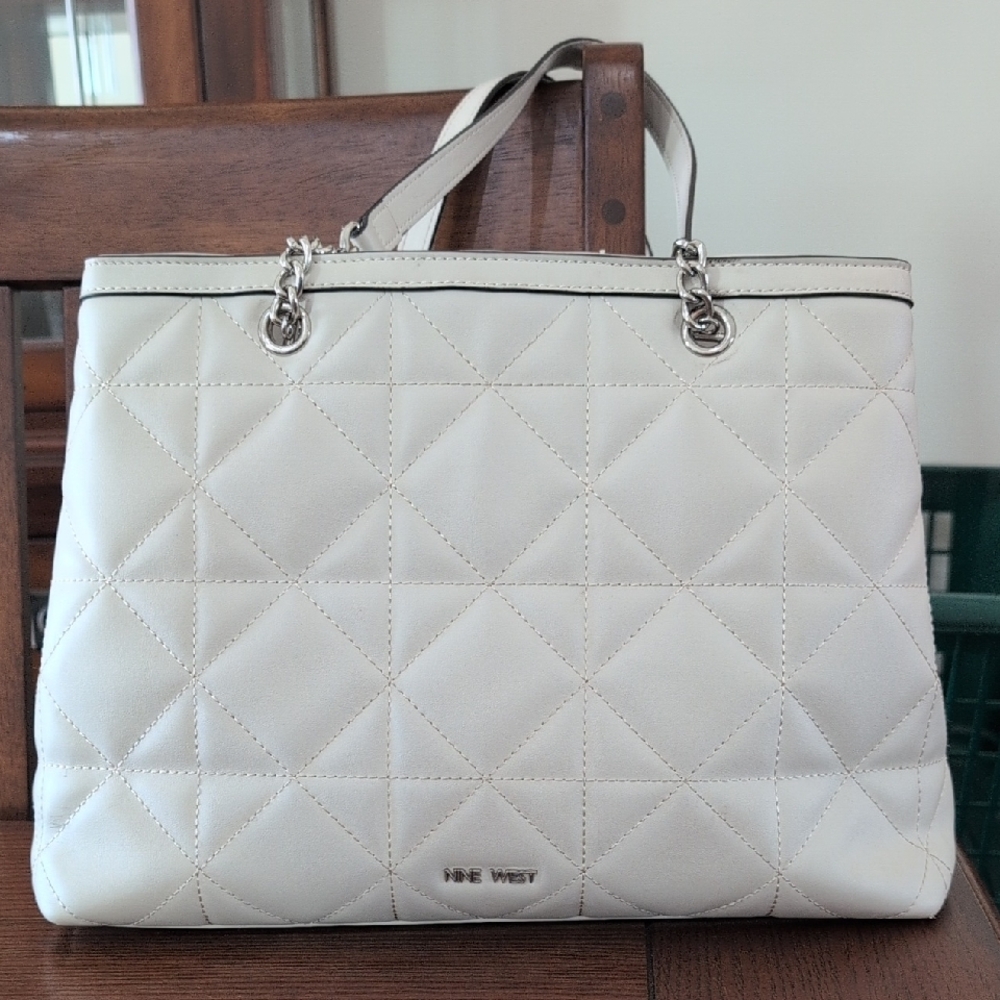 Nine West Cream Quilted Tote